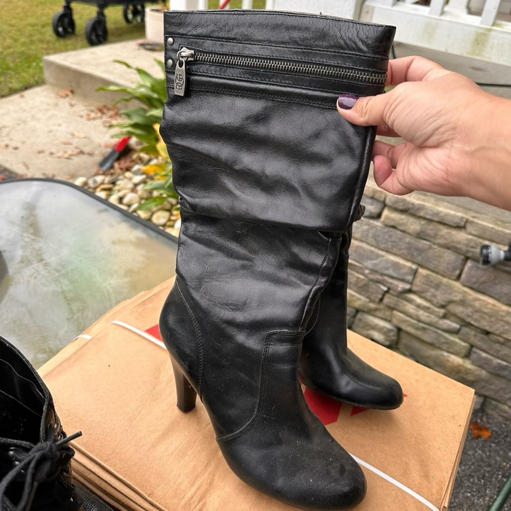 Upper calf length boots with 3 inch heels